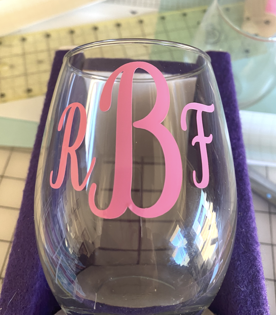 Monogram Wine Glass Vinyl Lettering Set of 2 Wine Glasses 